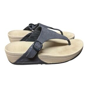 FitFlop Sandals Women’s Size 7 The Skinny Canvas Toe thong blue